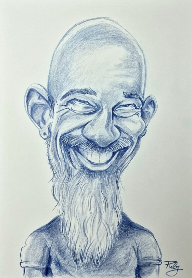 Lachender Mann mit Glatze